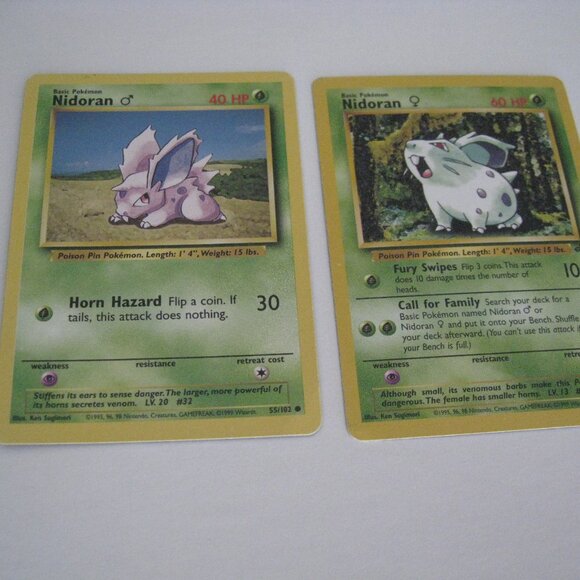Nidoran 55/102 & Nidoran 57/64 Pokemon Cards Vintage - Picture 1 of 16